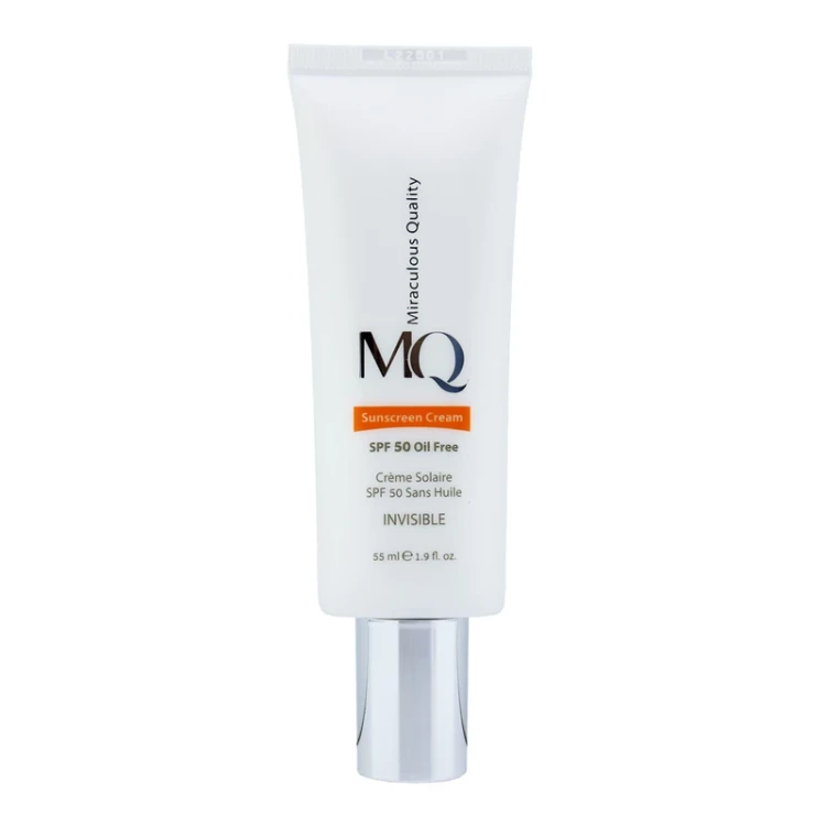 کرم ضدآفتاب بی‌رنگ ام کیو SPF50 مدل INVISIBLE، مناسب پوست‌های چرب، حجم 55 میلی‌لیتر