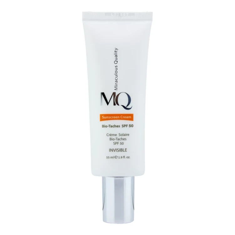 کرم ضدآفتاب بی‌رنگ ام کیو SPF50 مدل BIO TACHES مناسب انواع پوست، حجم 55 میلی‌لیتر