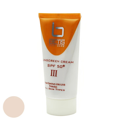 کرم ضد آفتاب رنگی بتیس فارما SPF50 بژ روشن مناسب انواع پوست 50 میلی لیتر